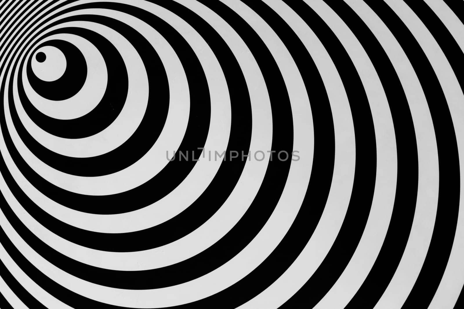 Optical illusion horizontal background. Abstract curves, geometric effect. Black and white.