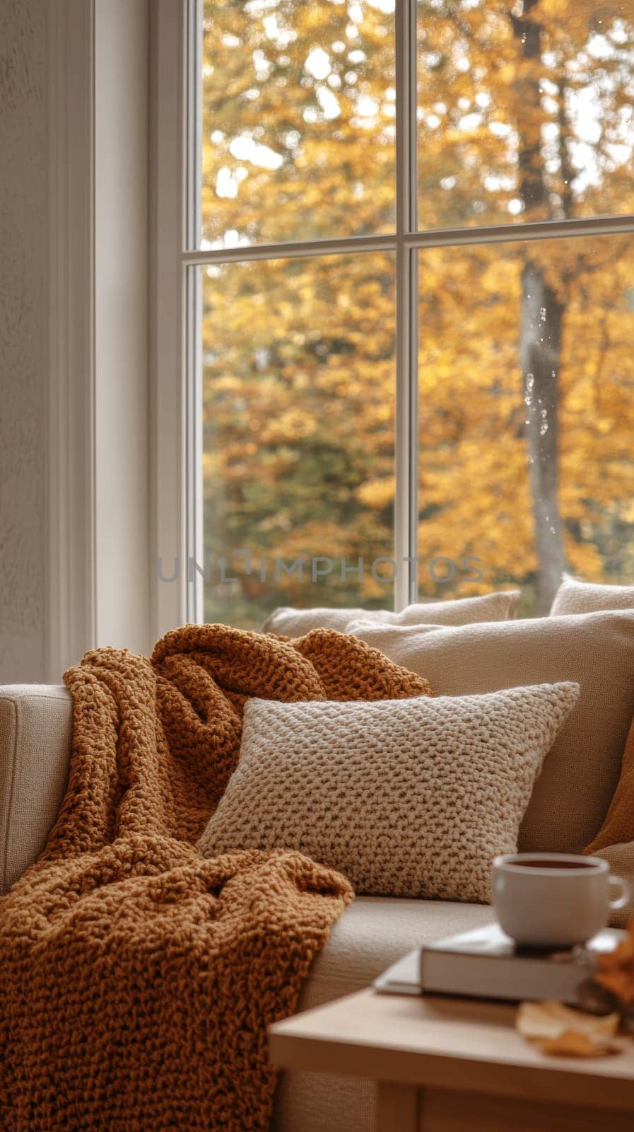 A cozy corner of the house, perfectly suited for autumn relaxation. AI generative.