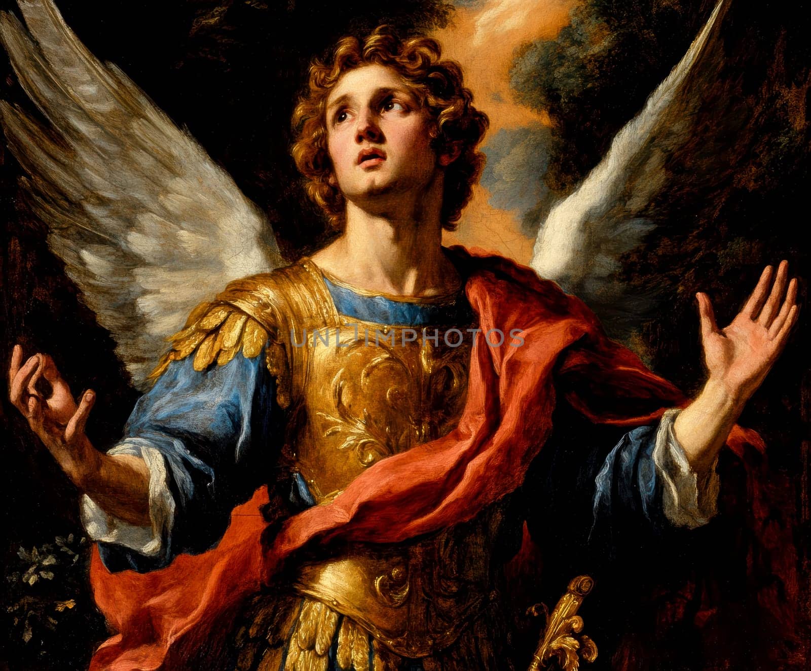 archangel Gabriel in all his pride and glory. AI generative.