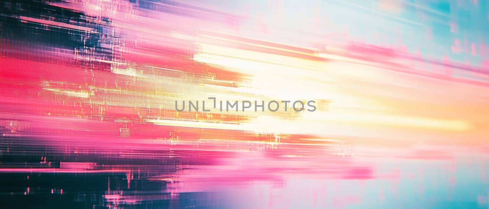 Abstract digital glitch effect with vibrant pink and cyan hues, creating a futuristic and dynamic visual composition.