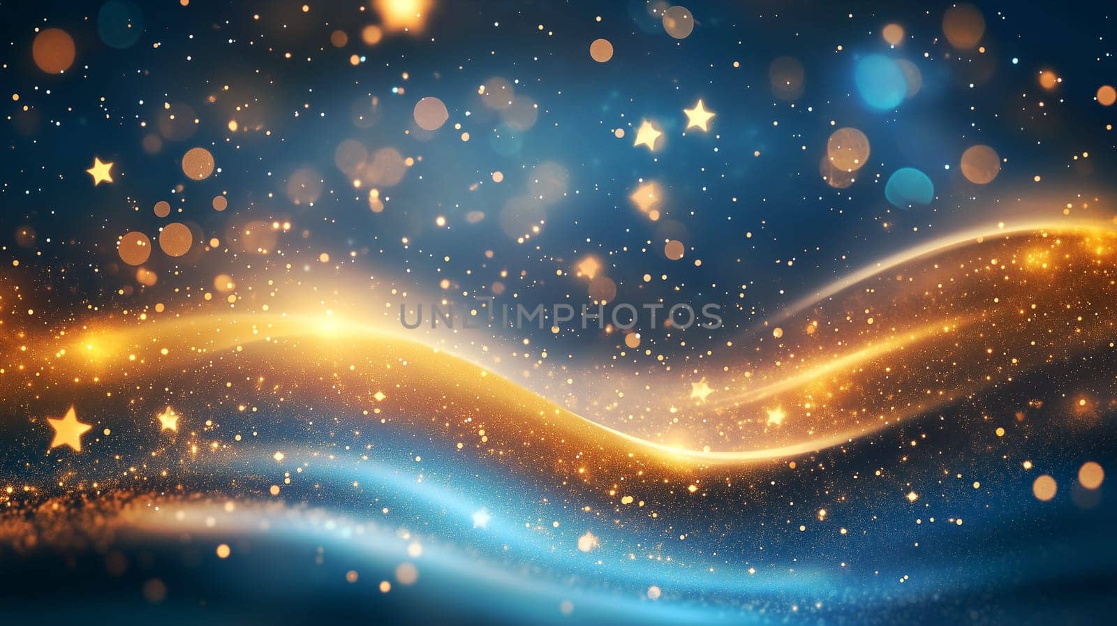 Golden bokeh, stars and glitter explosion cloud, confetti splash, twinkling scattered star dust and particles, christmas background