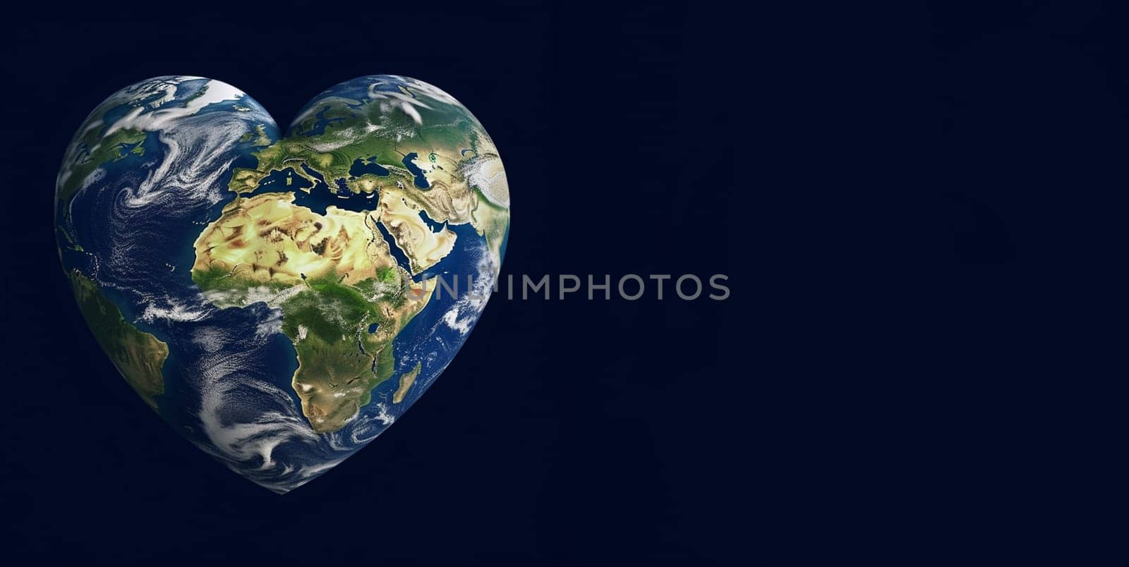 Planet earth in a heart shape, forest and ocean, environment concept, connect and protect to nature, generative AI