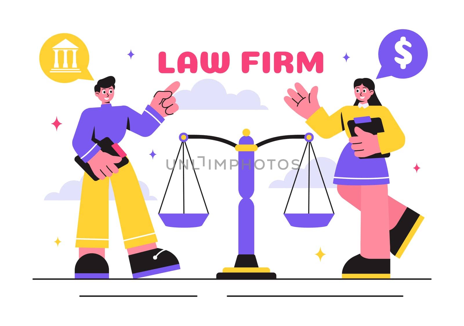 Law Firm Services Vector Illustration featuring of Justice, Legal Advice, Court Judgement, and Lawyer Consultation in a Flat Style Cartoon Background
