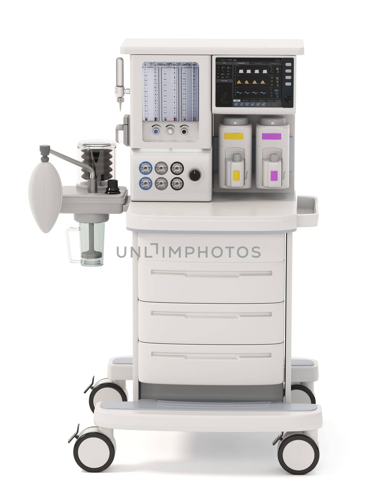 Anaesthetic machine isolated on white background. 3D illustration.