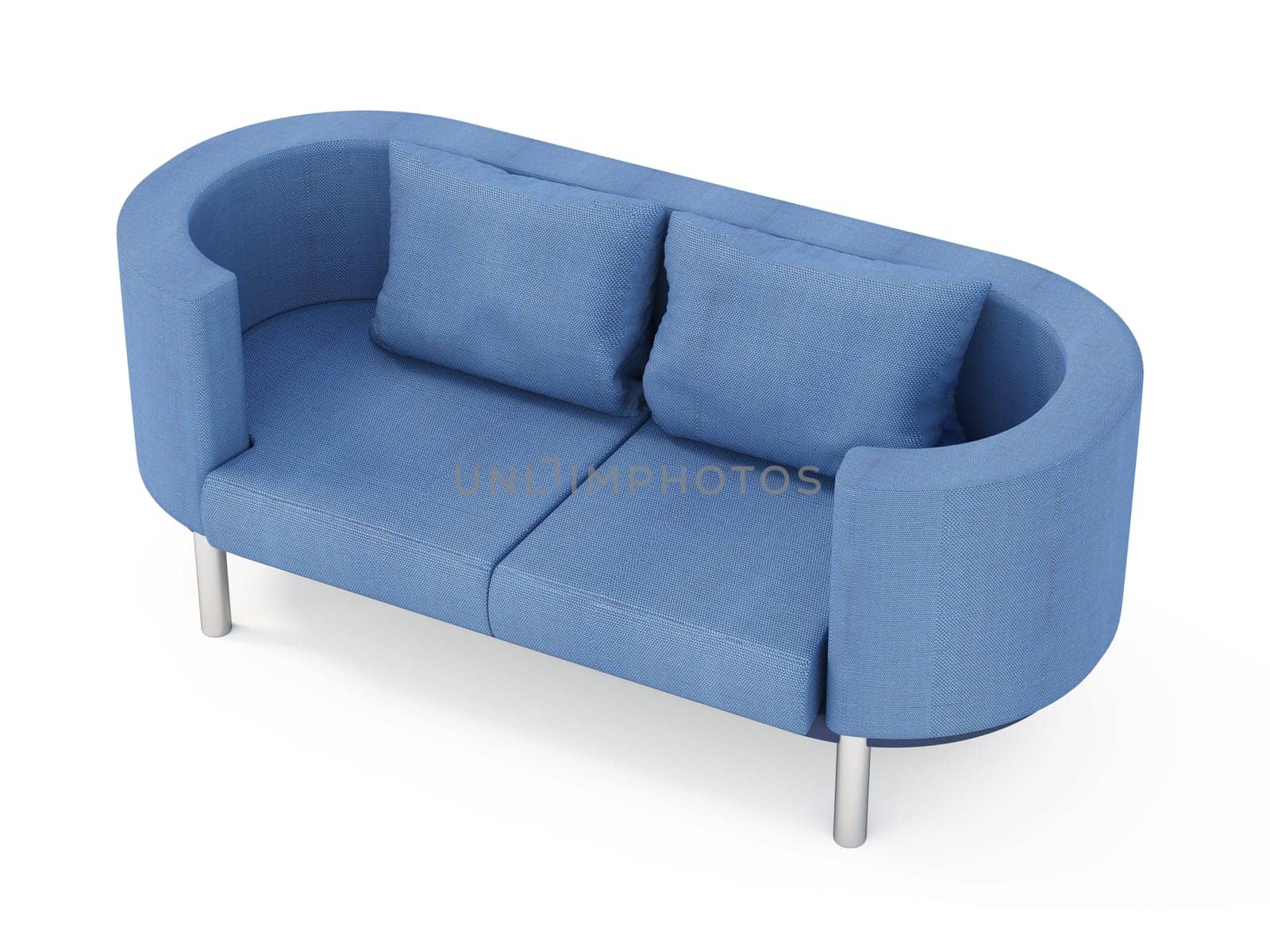 Modern blue couch isolated on white background. 3D illustration.