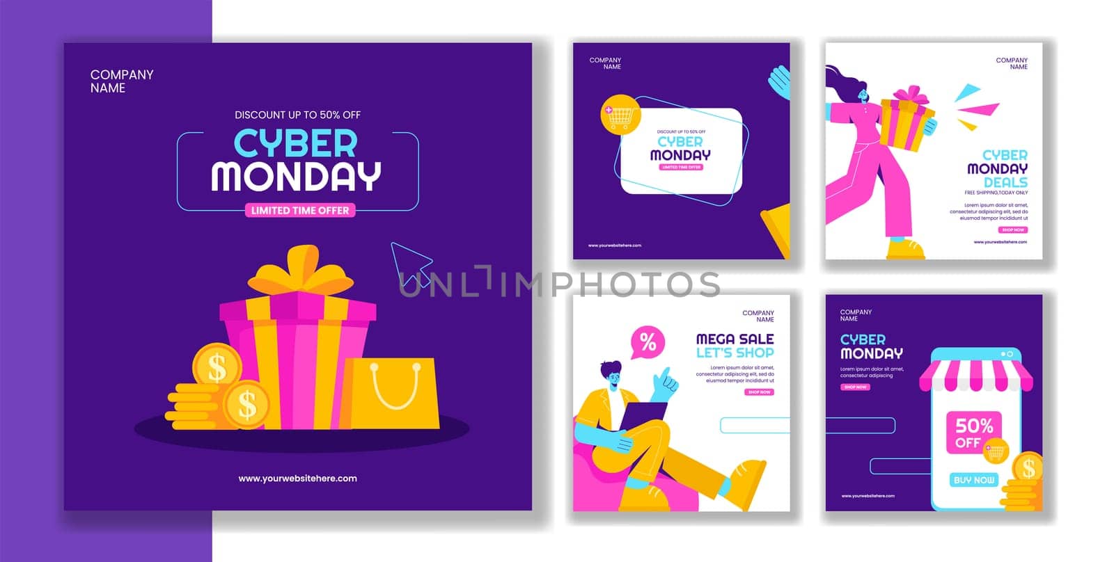 Black Friday and Cyber Monday Deals Social Media Post Illustration Template