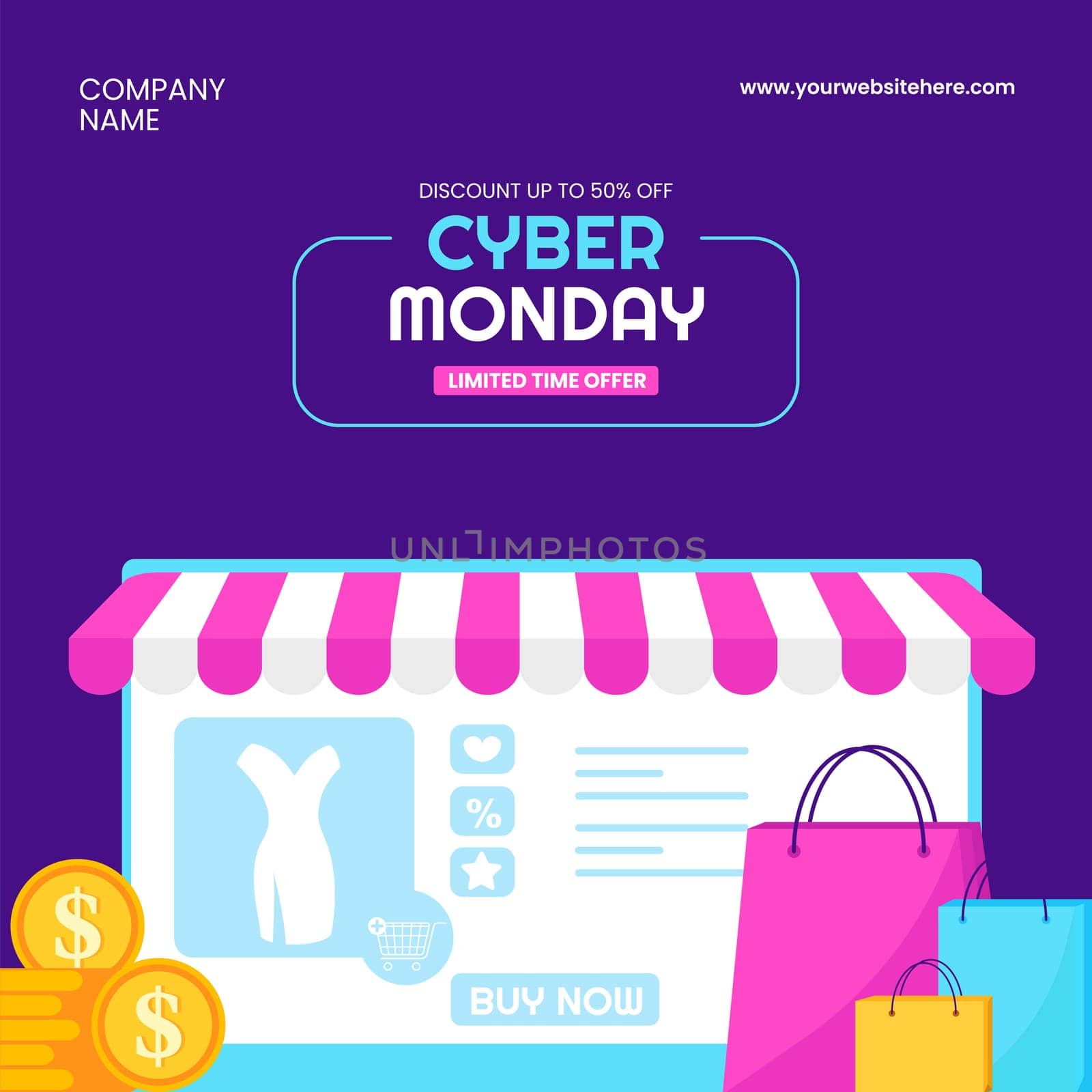 Cyber Monday Promotional Illustration with Hand Drawn Cartoon Elements