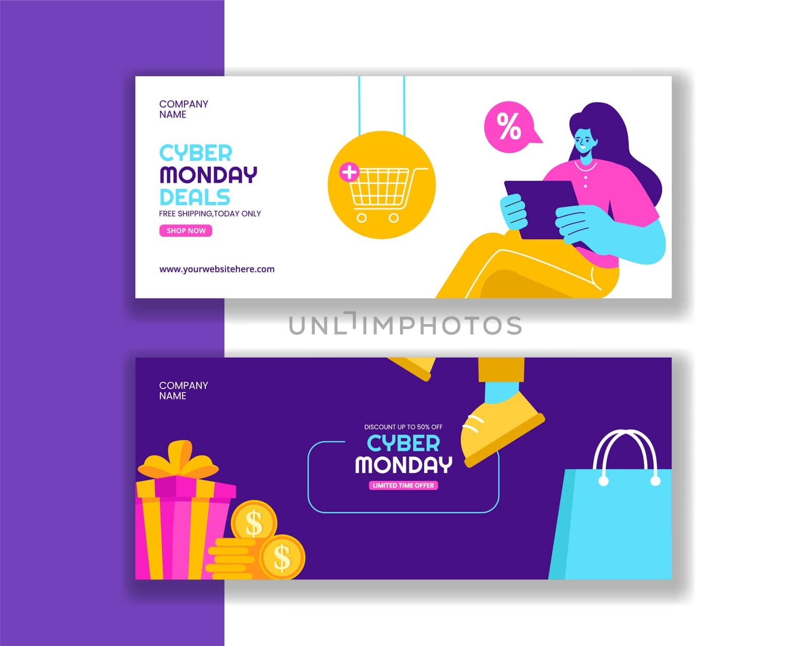 Cyber Monday Flat Style Illustration Template for Horizontal Banner Marketing