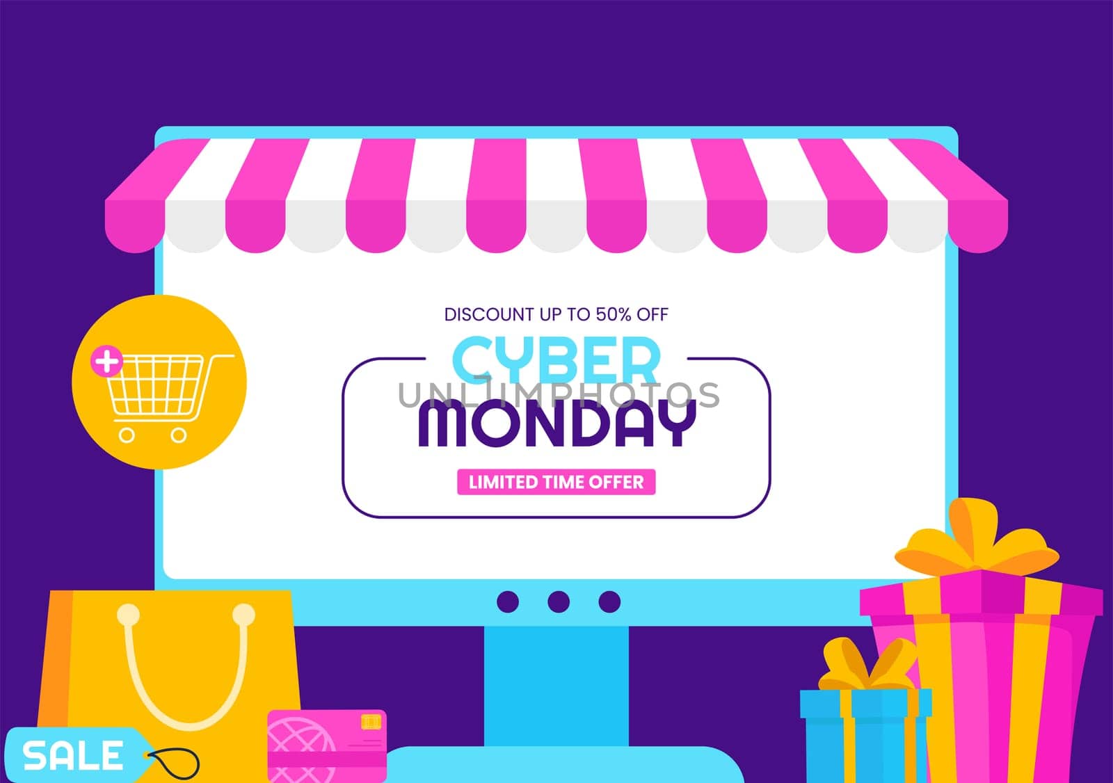 Cyber Monday Discount Event Illustration with Hand Drawn Cartoon Background