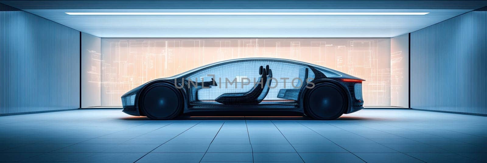 Design of an electric autonomous and modern car. AI generative.
