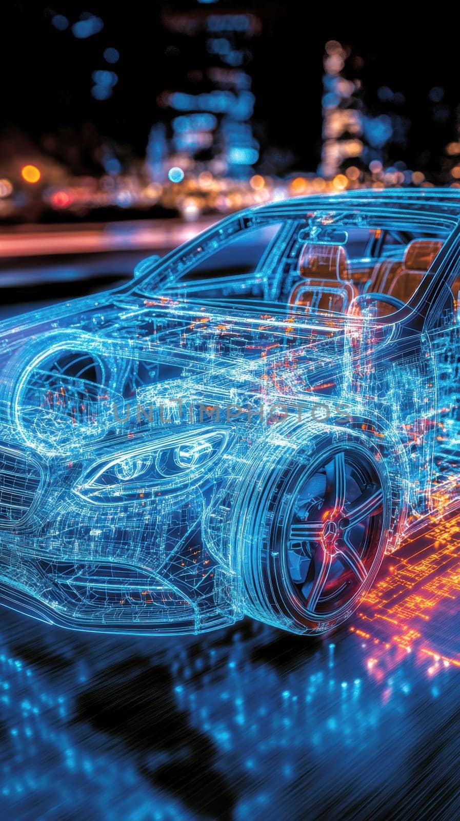 Design of an electric autonomous and modern car. AI generative.