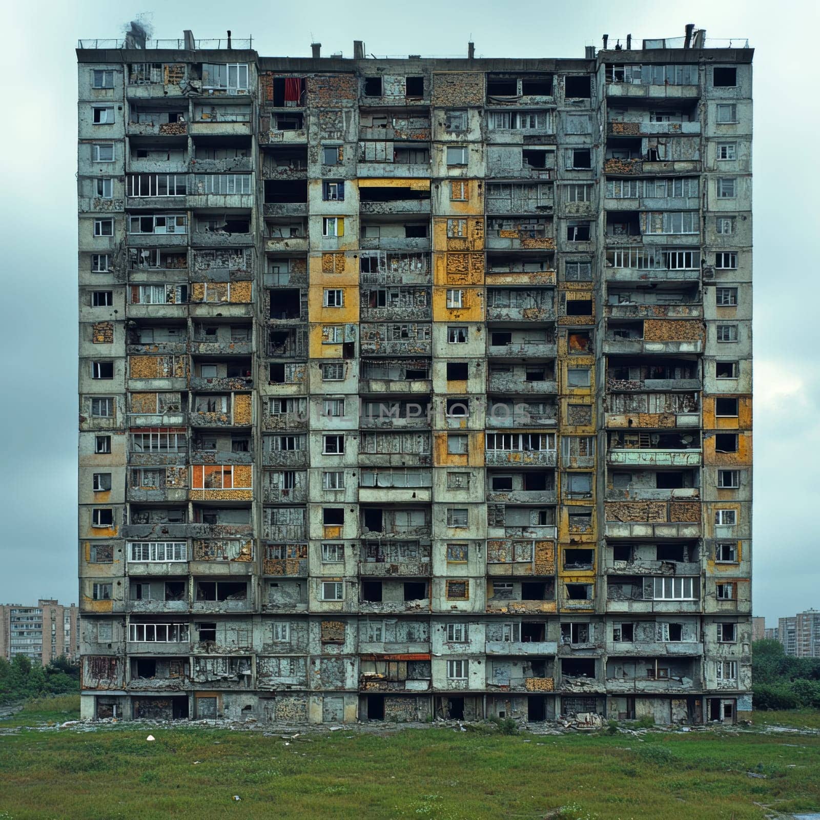 Eastern European apartment blocks. AI generative.
