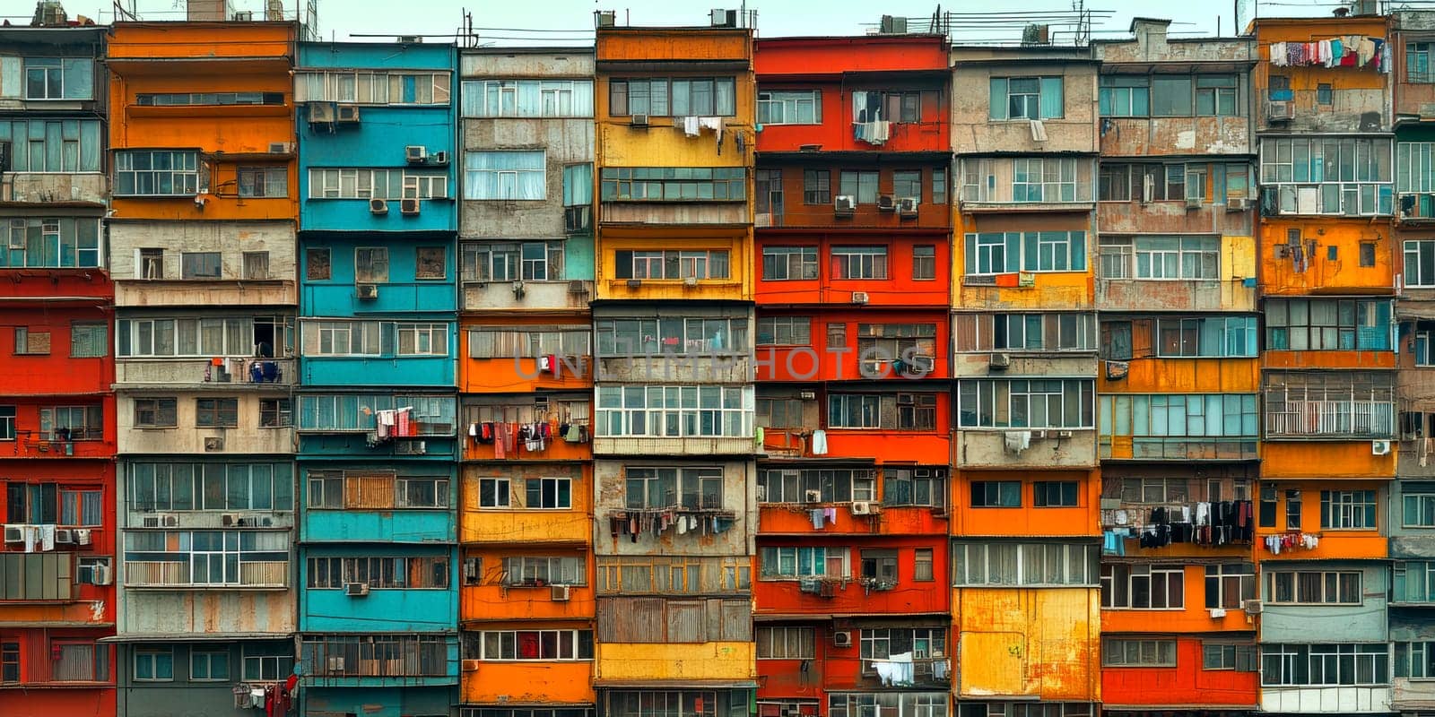 Eastern European apartment blocks. AI generative.