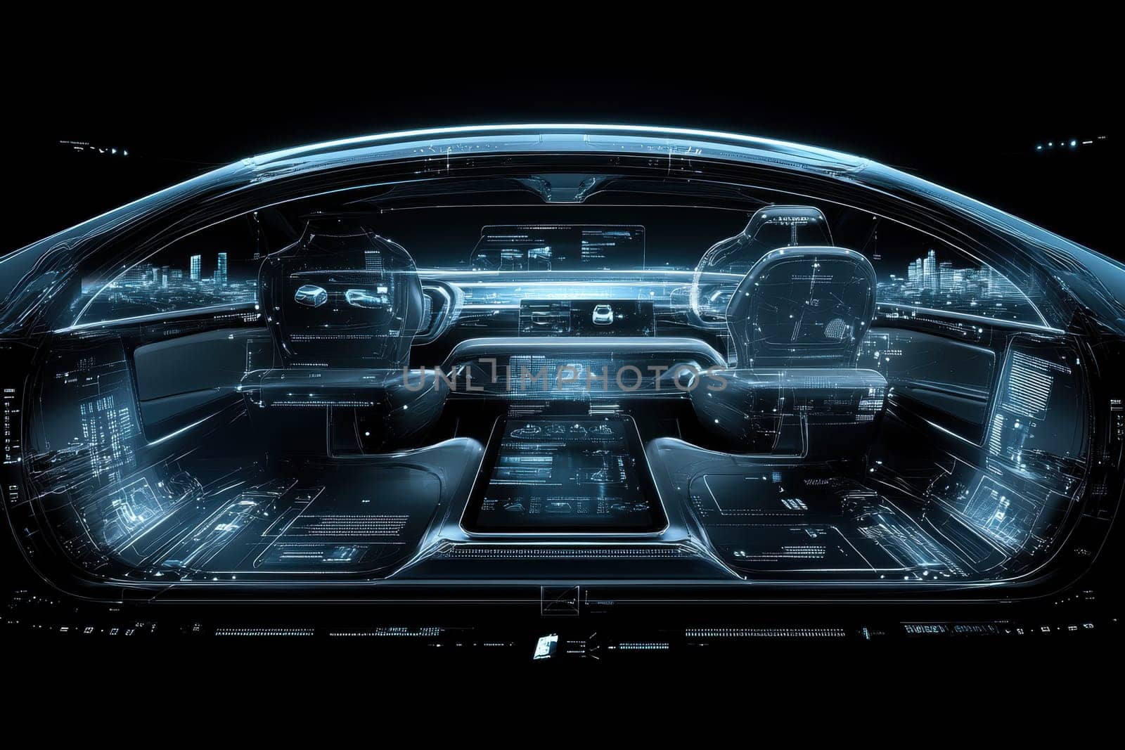 Design of an electric autonomous and modern car. AI generative.