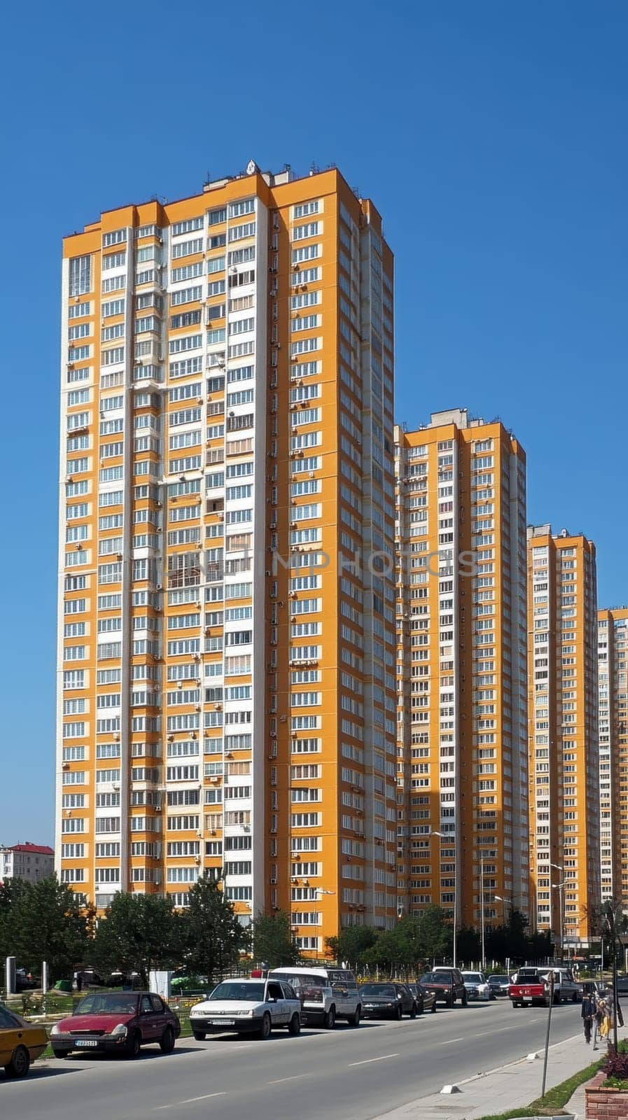 Eastern European apartment blocks. AI generative.