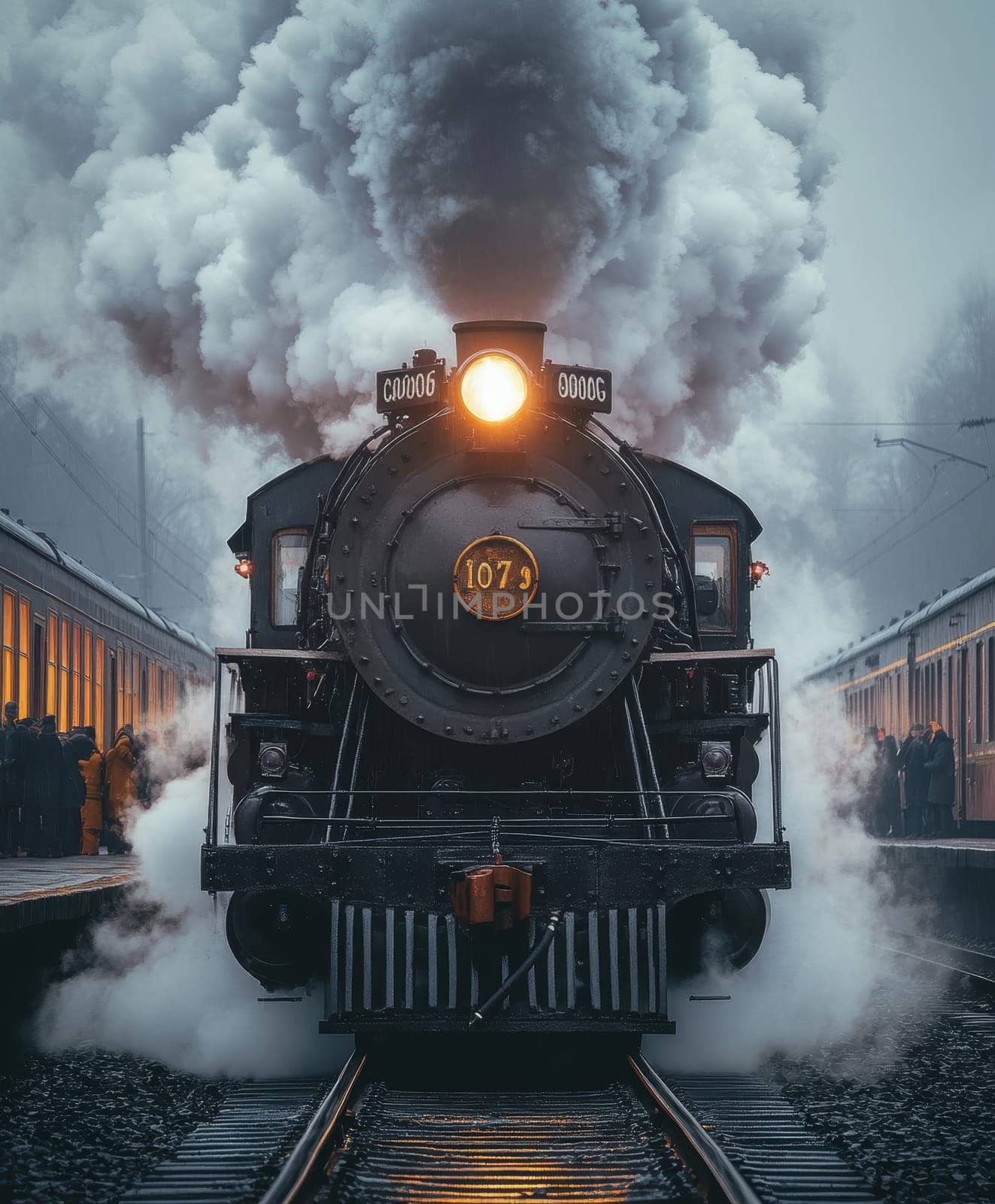 classic steam locomotive . AI generative.