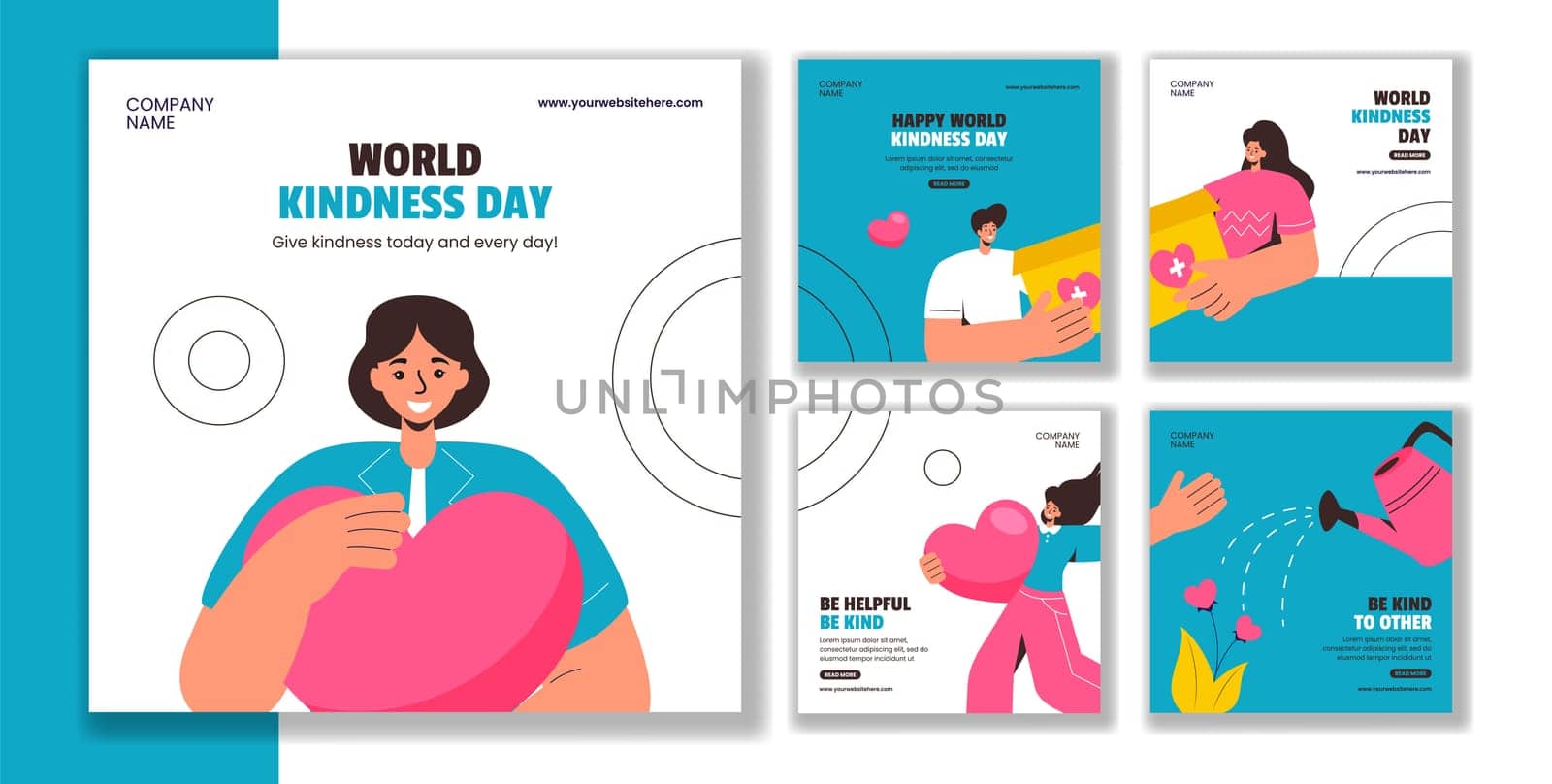Kindness Day Social Media Post Templates with Hand Drawn Elements in Flat Style