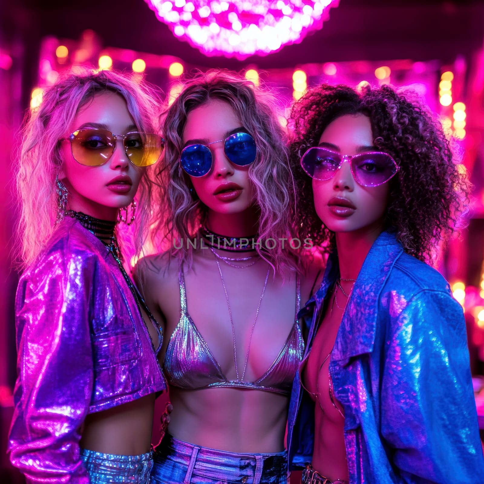Party women from the 90s , 80s. AI generative.