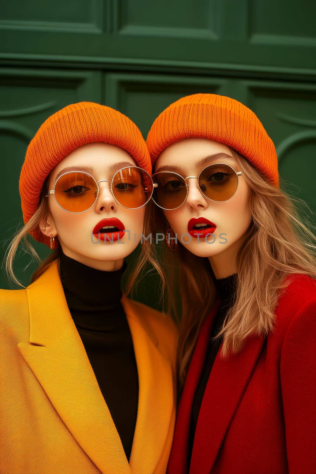 Women photographed on the street, all 70s style. AI generative
