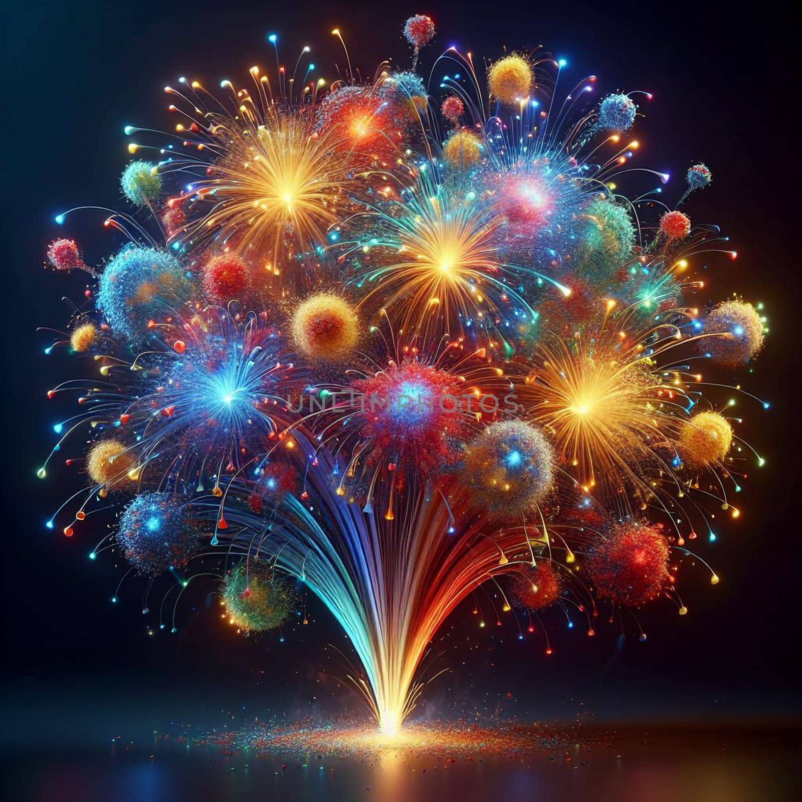 A display of colorful fireworks exploding in the night sky. A high-quality AI-generated photo.