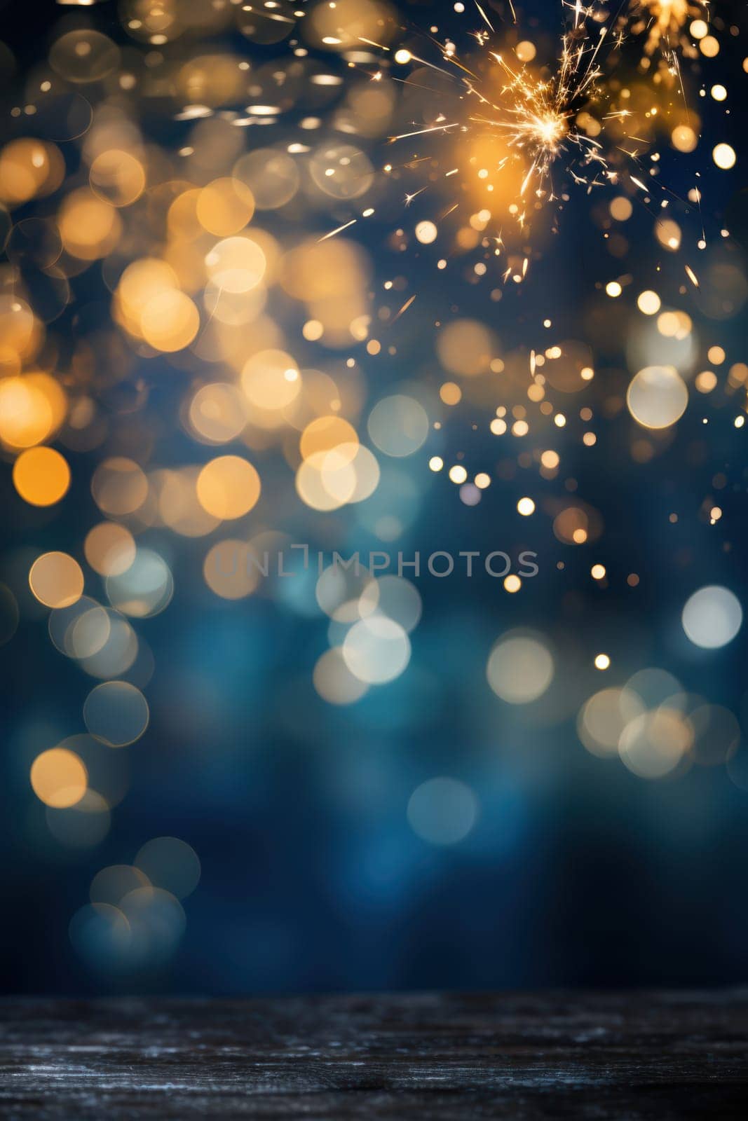 Blue and gold Abstract background and bokeh on New Year's Eve. AI generative.