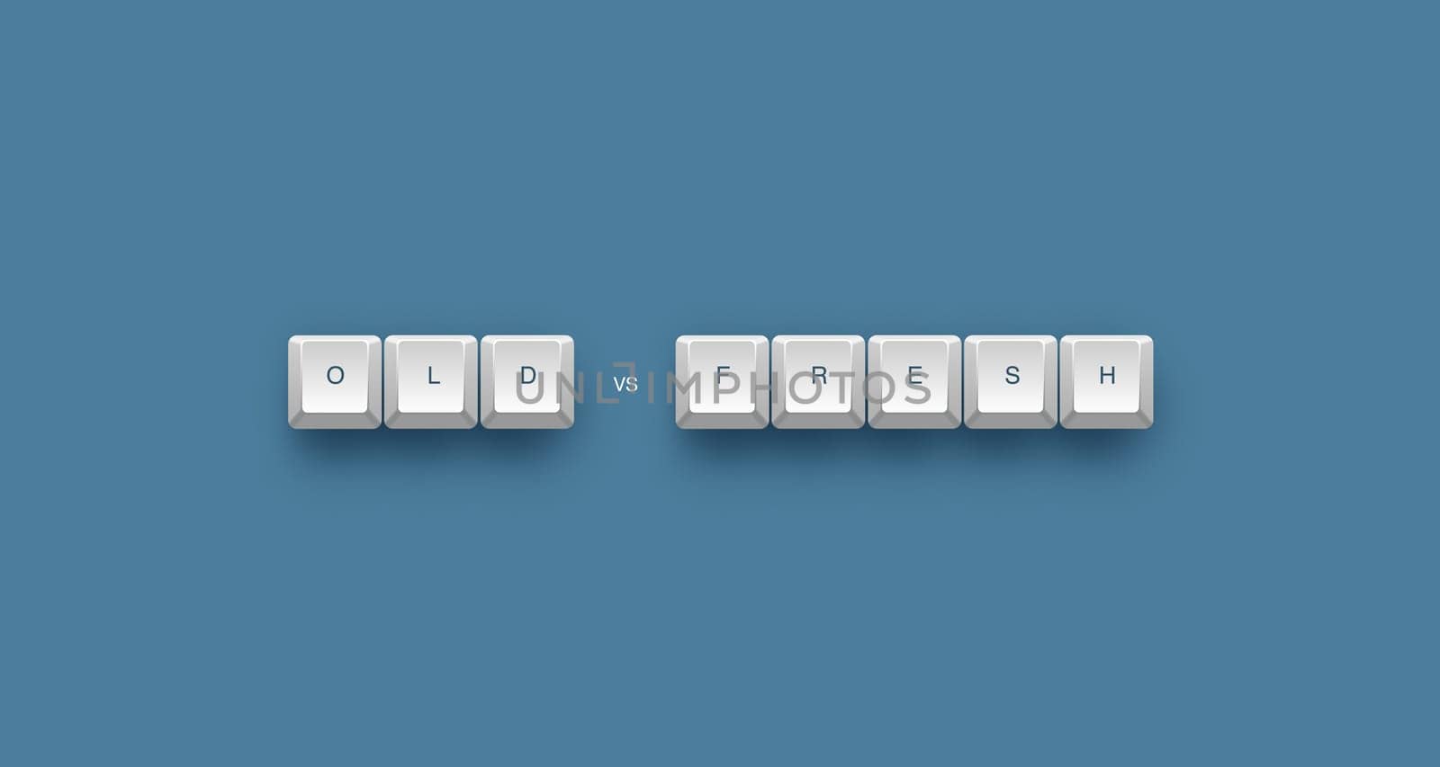 Old vs fresh text on a 3d keyboard button with shadow, 3d illustration
