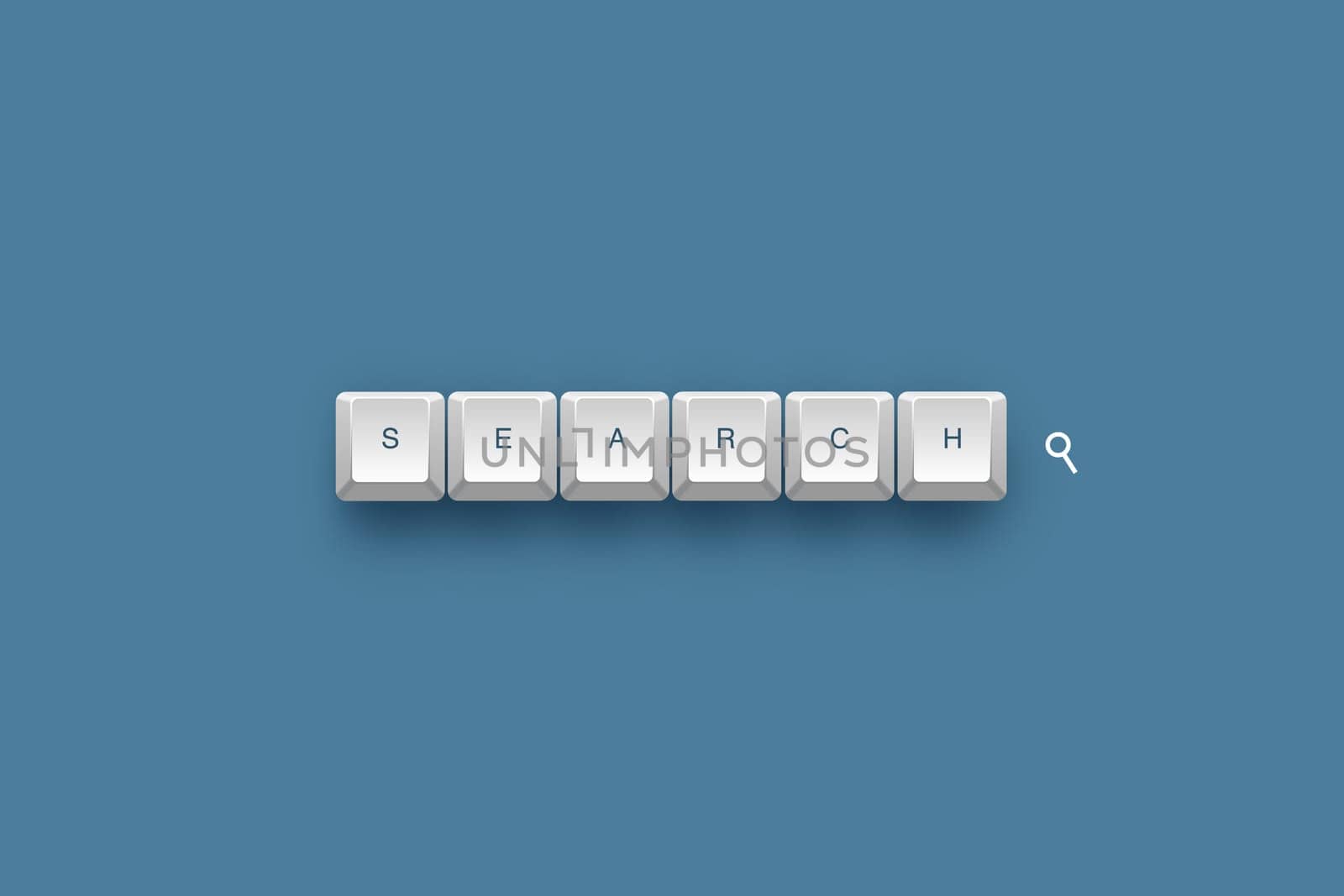 Search text on a 3d keyboard button with shadow, 3d illustration