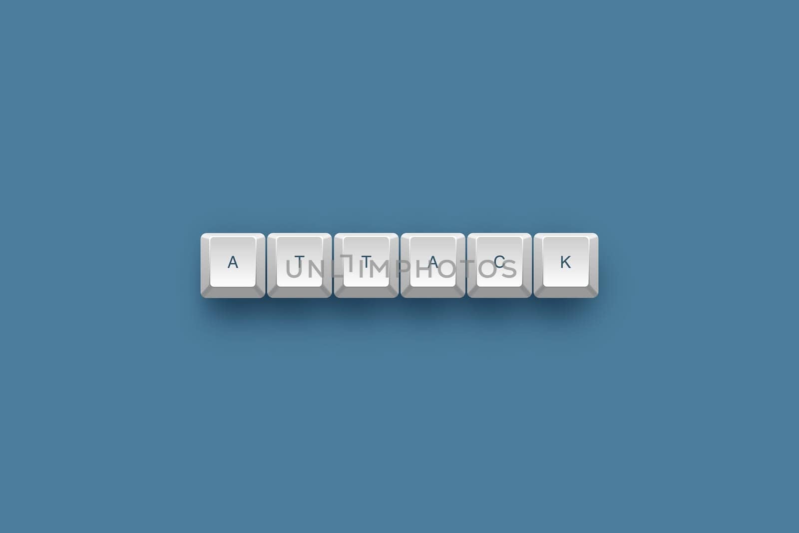 Attack text on a 3d keyboard button with shadow, 3d Illustration