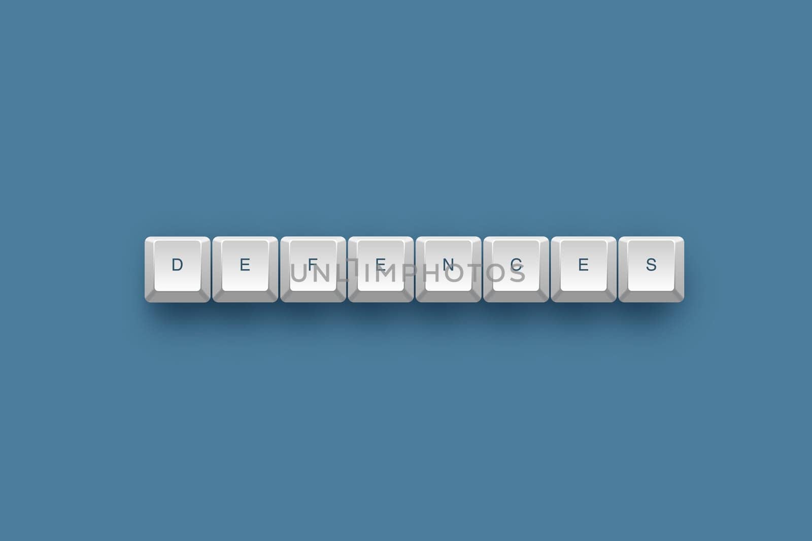Defences text on a 3d keyboard button with shadow, 3d illustration