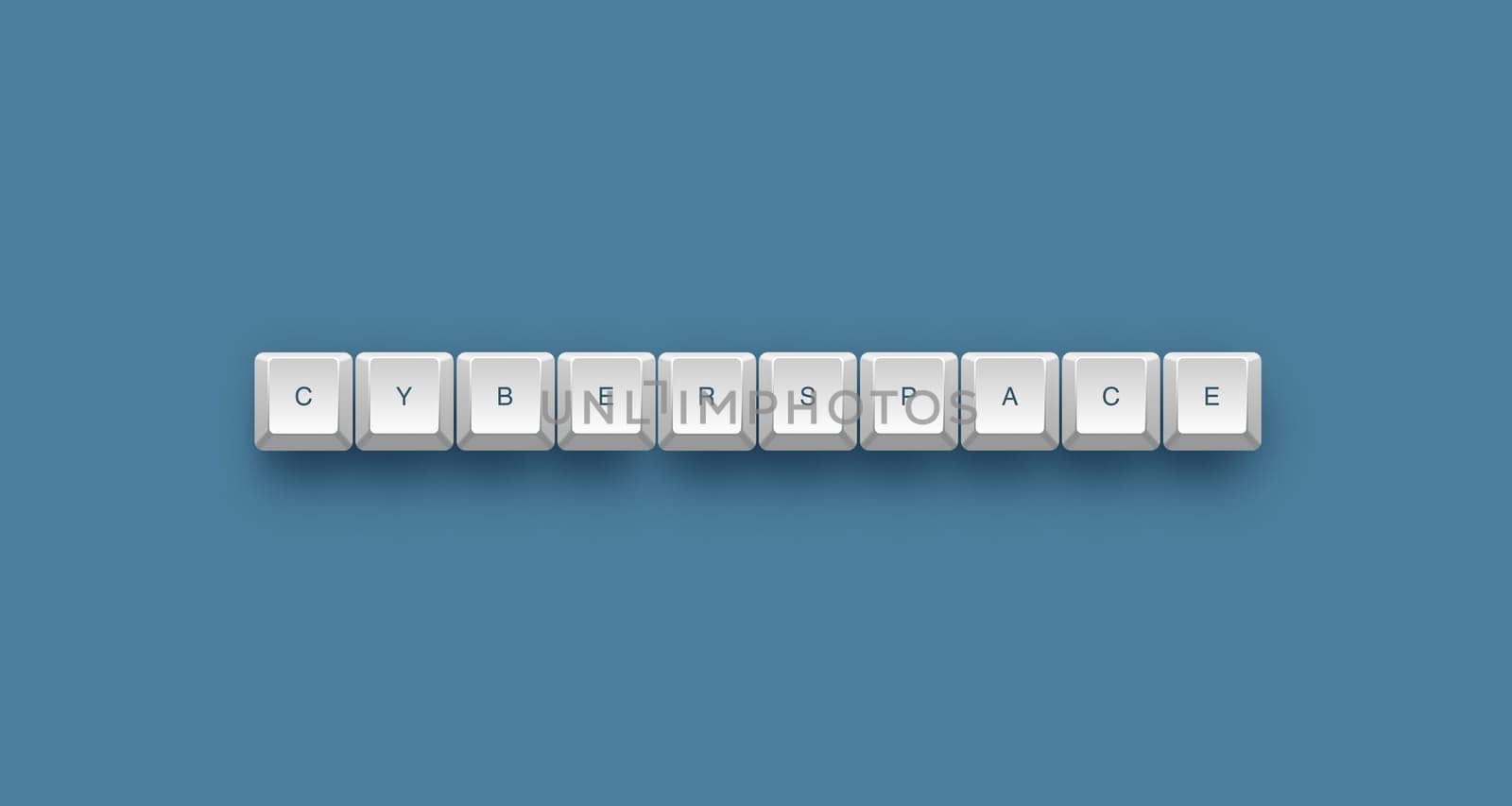 Cyberspace text on a 3d keyboard button with shadow, 3d illustration