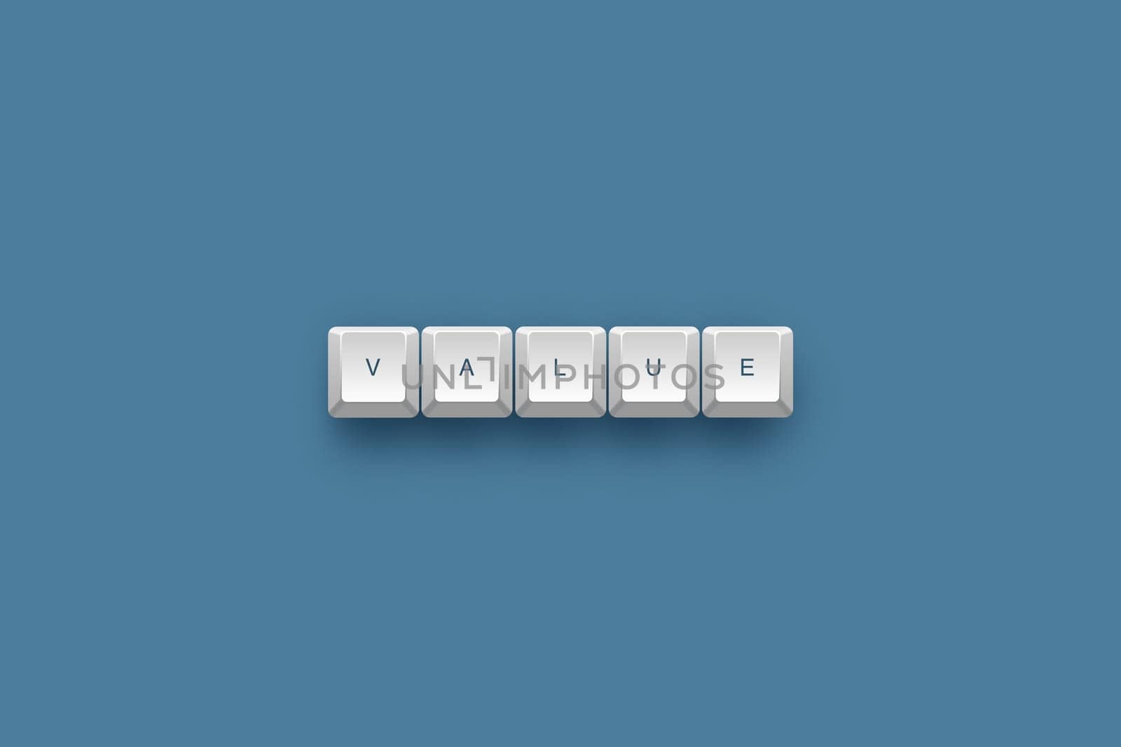 Value text on a 3d keyboard button with shadow, 3d illustration