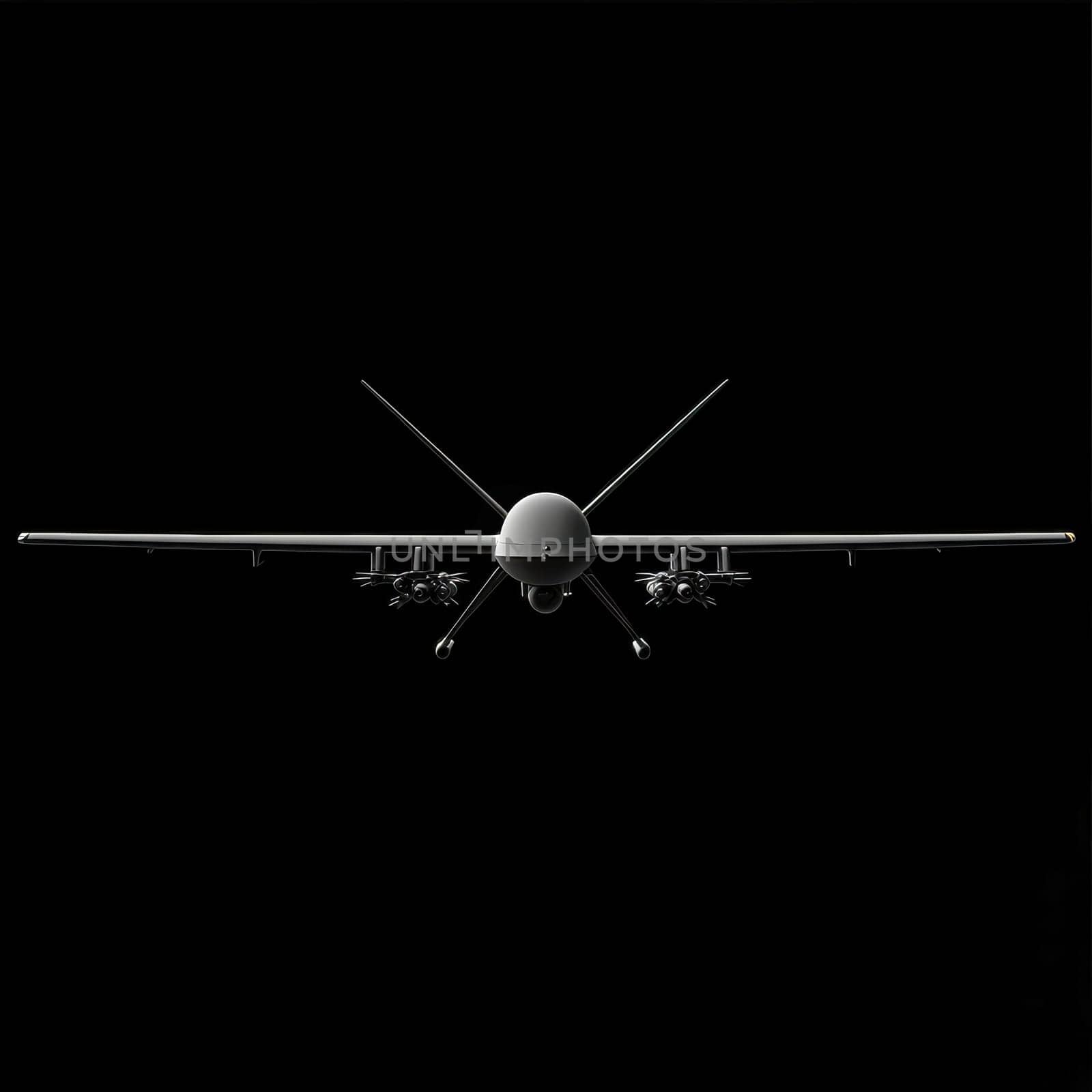 Silhouette of a modern military drone. AI generative.