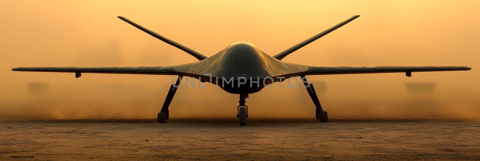 Silhouette of a modern military drone. AI generative.