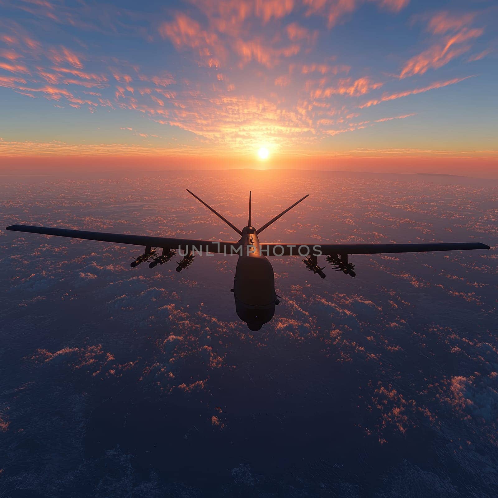 Silhouette of a modern military drone. AI generative.