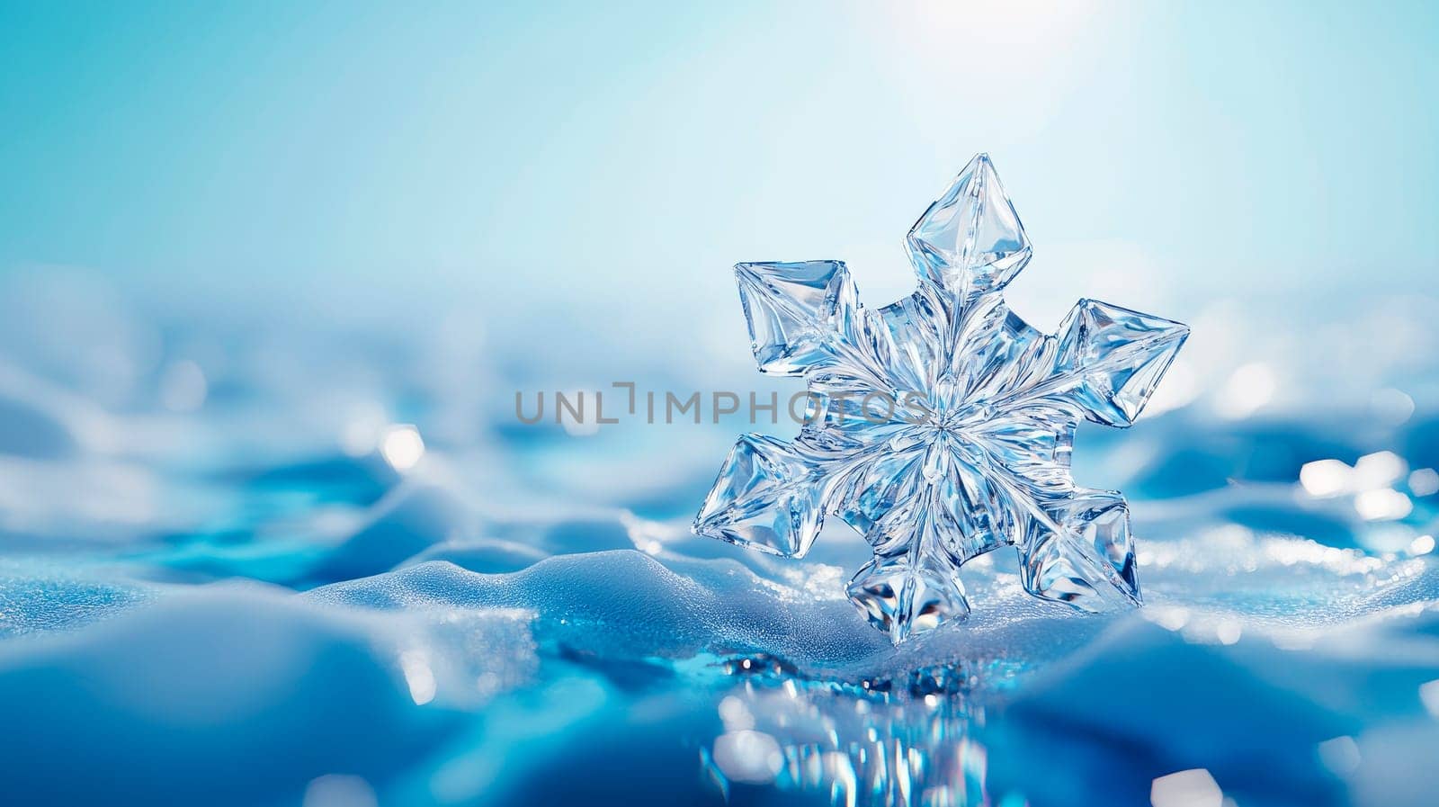 Close-up image of beautiful snowflake, winter holiday background. AI generated