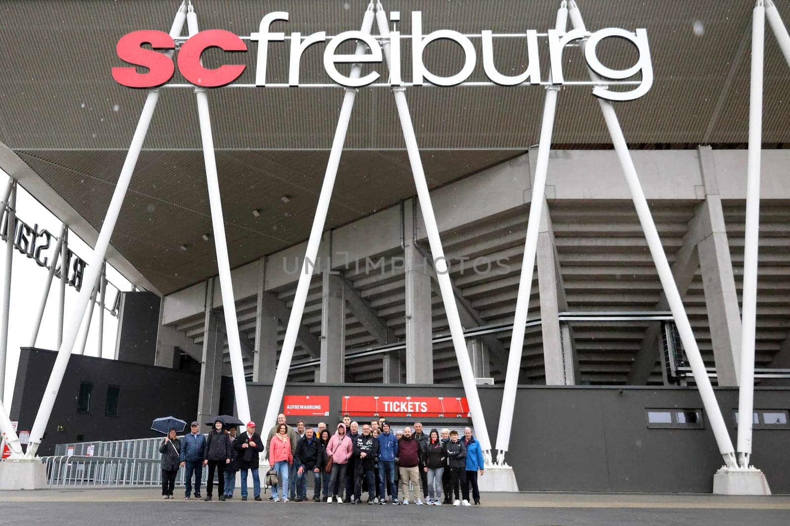 Referee excursion of the Neustadt Group 2024 with a stadium tour of the Europa Park Stadium of SC Freiburg followed by a tour of the city of Freiburg in the party car of the Freiburger Verkehrs AG