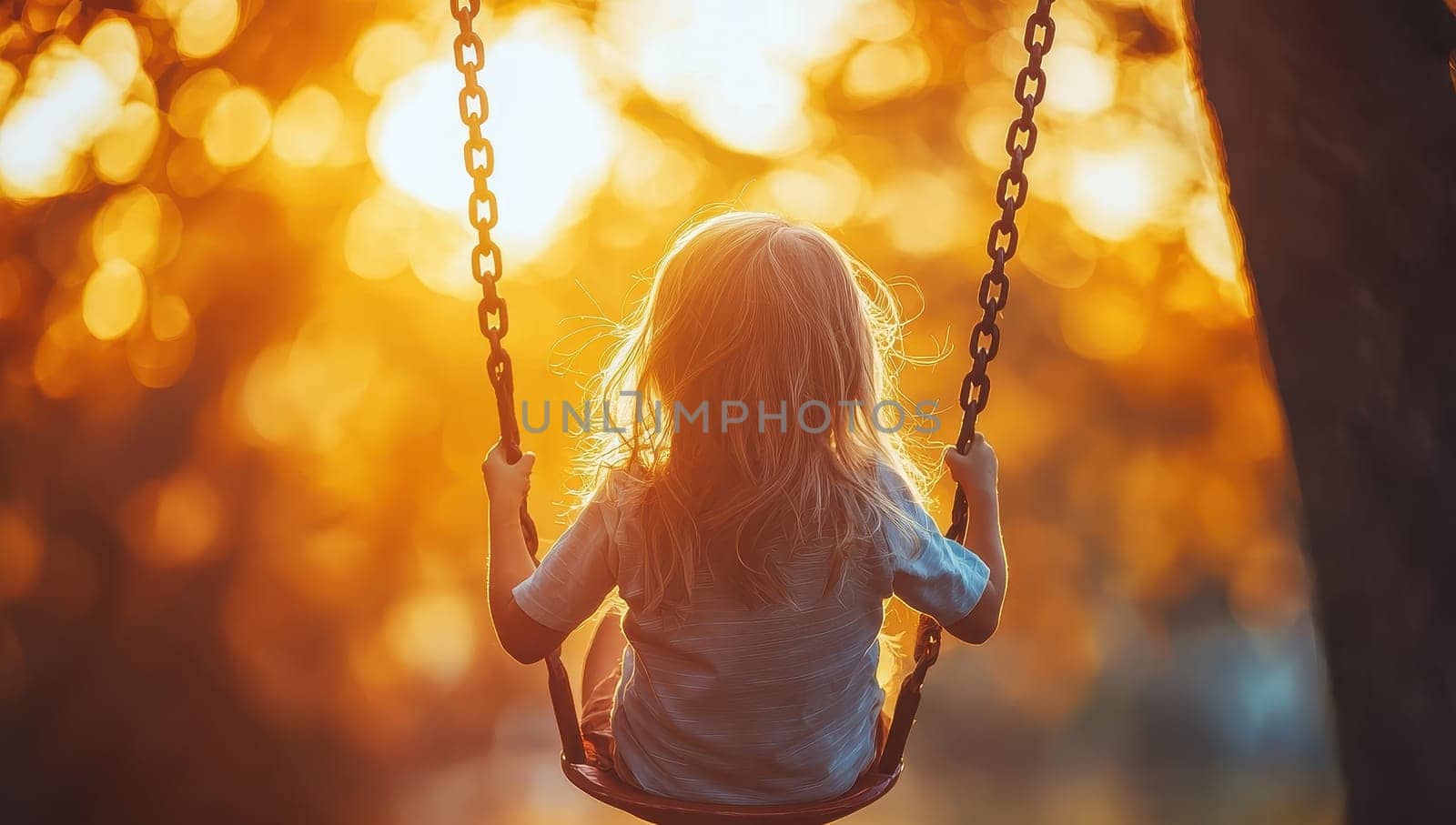 Child on a Swing at Sunset, Joy, Freedom, and Nostalgia