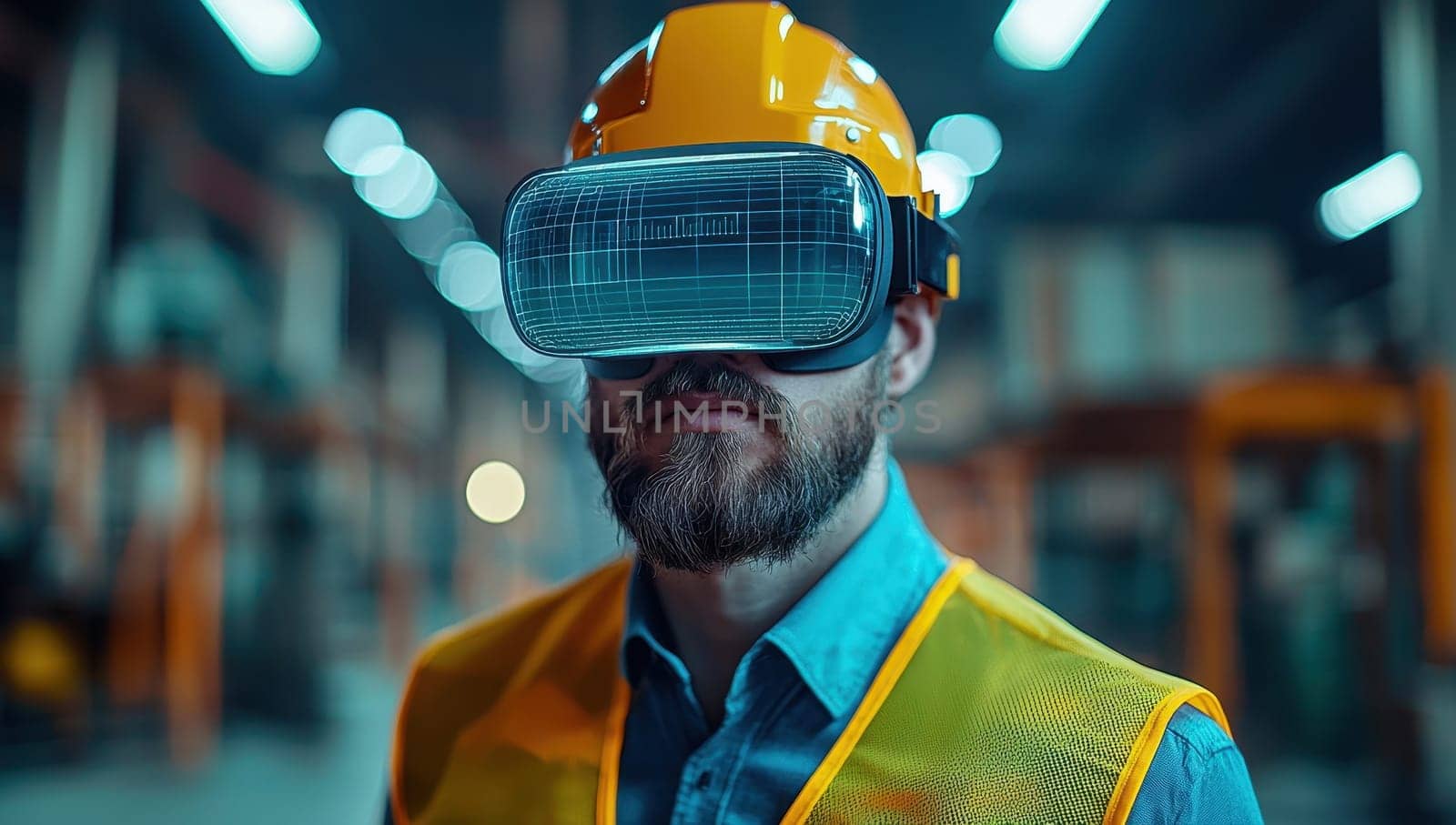 Engineer Uses VR Headset in Factory, Innovation in Industry 4.0