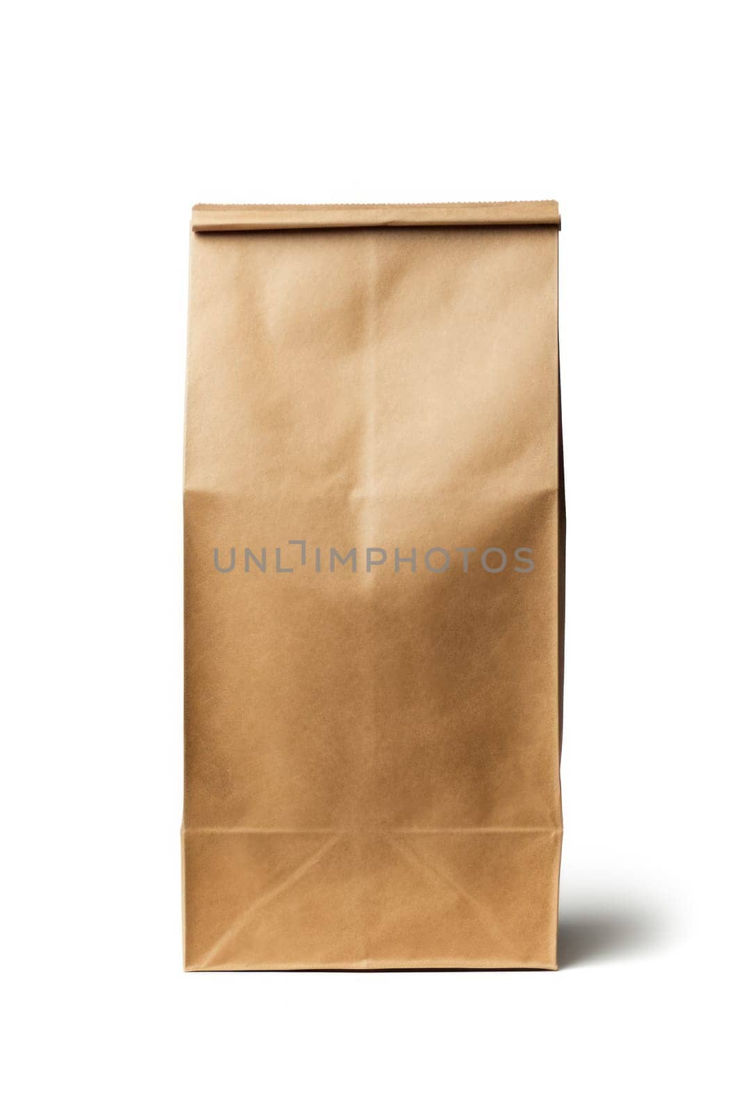 Mockup of paper bag for shopping, gifts and grocery bags on white background. brown kraft paper bag with cord handles. Generative AI