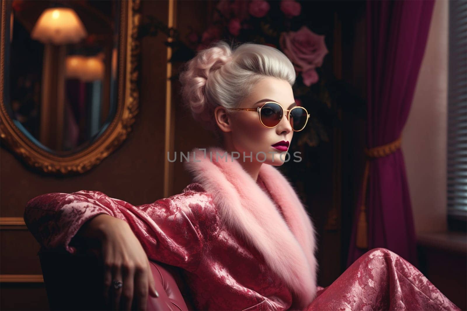 Young woman in pink clothes at a fashion photo shoot. fashion and style concept.advertising shooting for magazines.