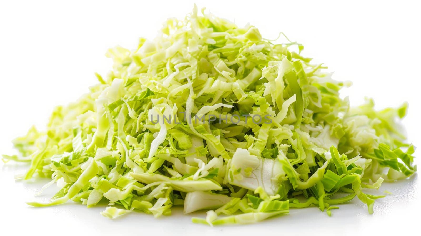 Pile of shredded cabbage, isolated on a white background with no text
