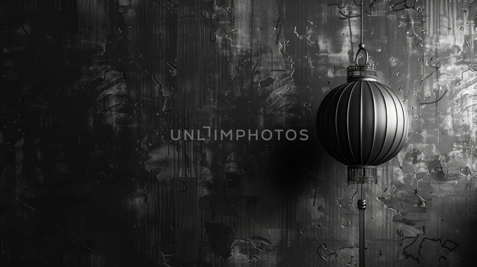 A black and white photo of a lamp hanging on the wall