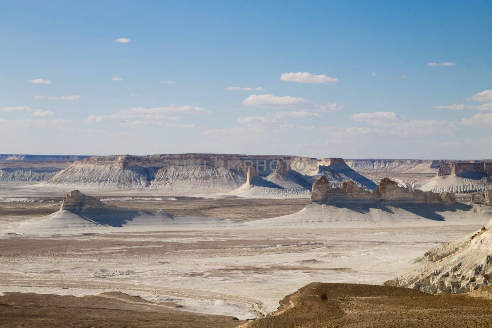 Bozzhira valley aerial view, Mangystau region, Kazakhstan. Beautiful central asia landmark