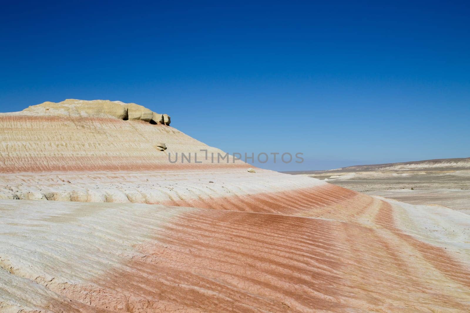 Mangystau desert landmark, Kyzylkup area, Kazakhstan. Rock strata formations