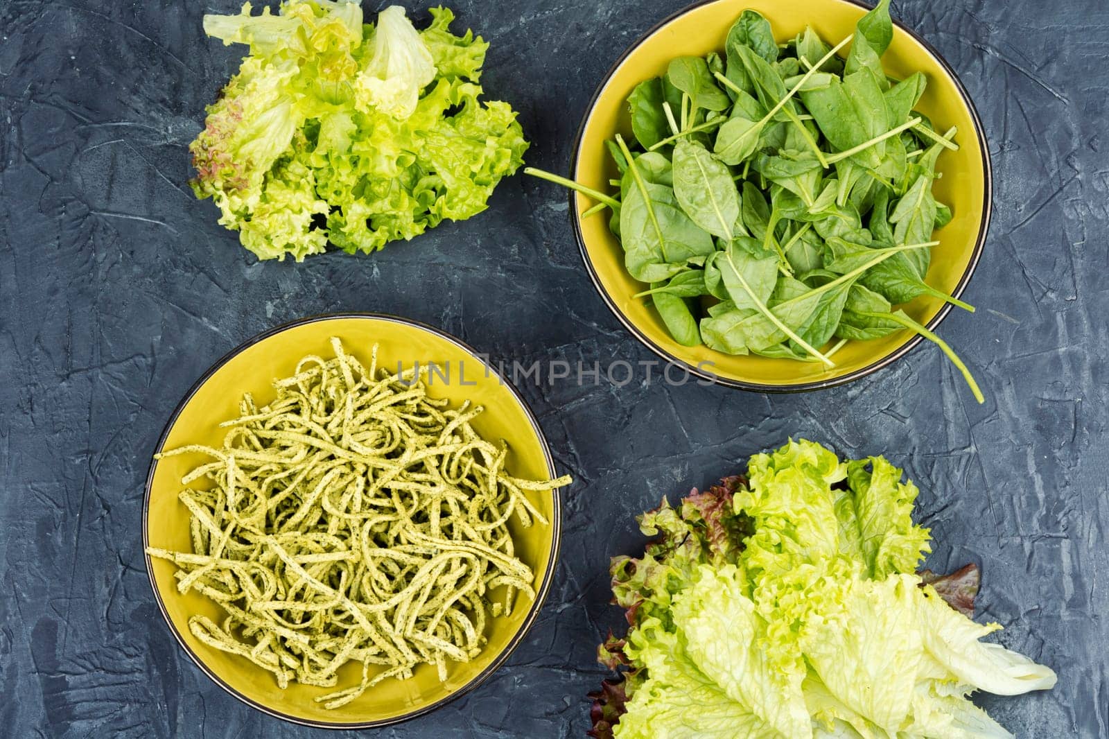 Spaghetti. Green spaghetti with spinach, Italian and Mediterranean cuisine.