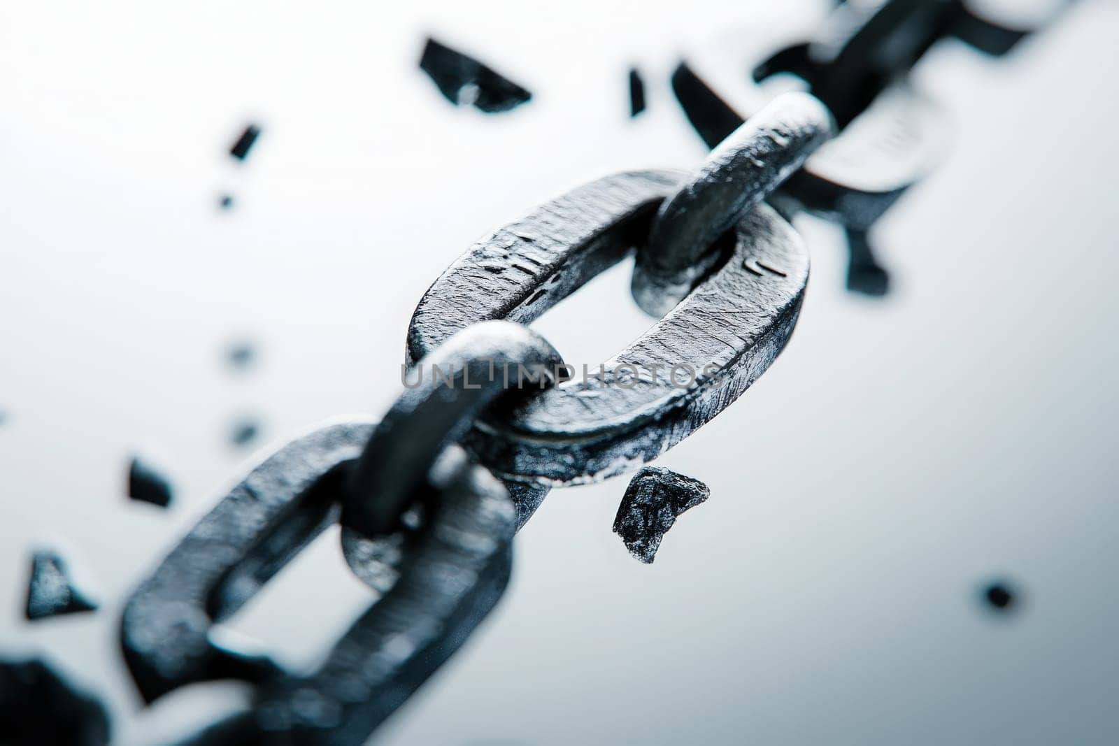 The visual representation of a broken chain highlights the fragility of financial connections, illustrating the potential harm of economic breakdowns in a minimalist design.
