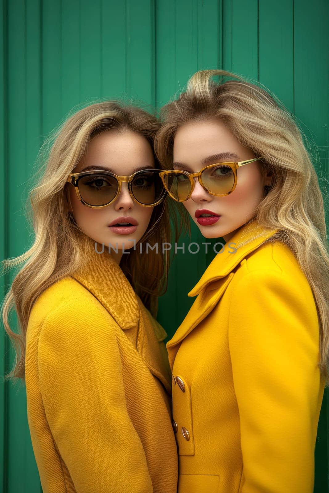 Women photographed on the street, all 70s style. AI generative