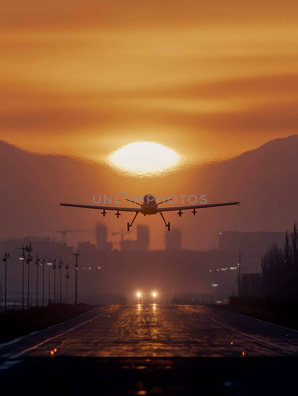 Silhouette of a modern military drone. AI generative.