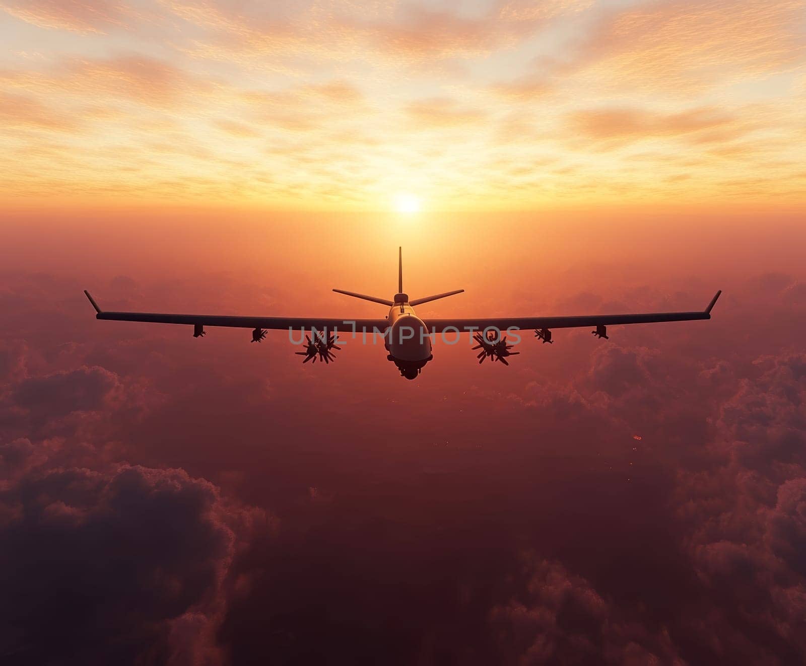 Silhouette of a modern military drone. AI generative.