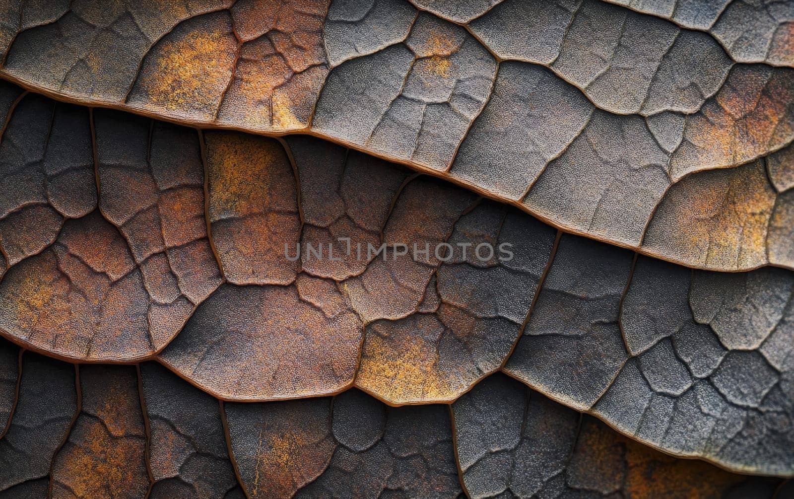 Close-up of intricate dried leaf veins forming a complex natural pattern, showcasing nature's delicate structures and textures.